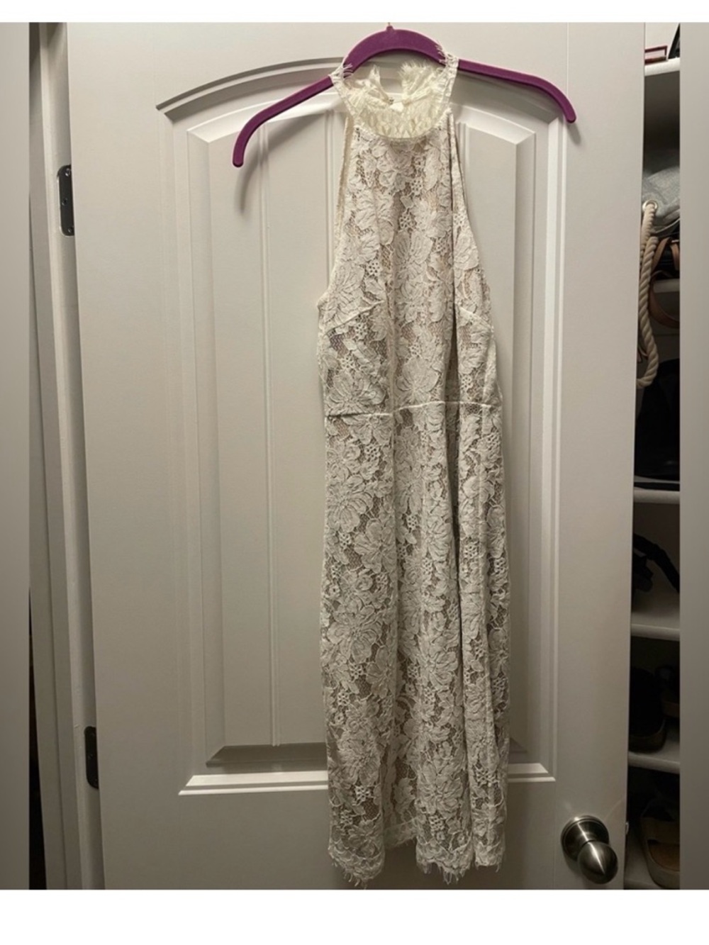 Lace Halter Maxi Dress in Ivory